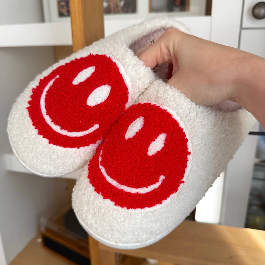 Hausschuhe Damen | Großer Smiley Plüsch | Kuschelig Weich-HauteBerlin