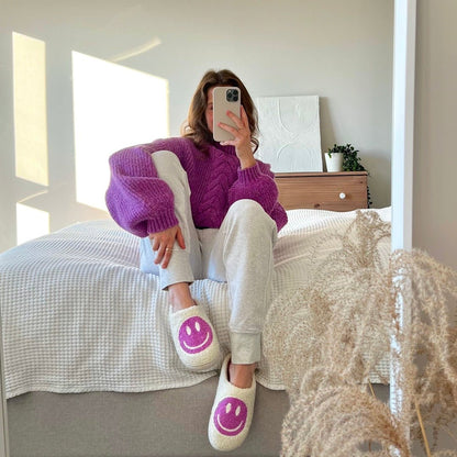 Hausschuhe Damen | Großer Smiley Plüsch | Kuschelig Weich-HauteBerlin