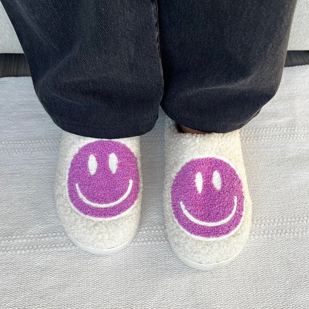 Hausschuhe Damen | Großer Smiley Plüsch | Kuschelig Weich-HauteBerlin