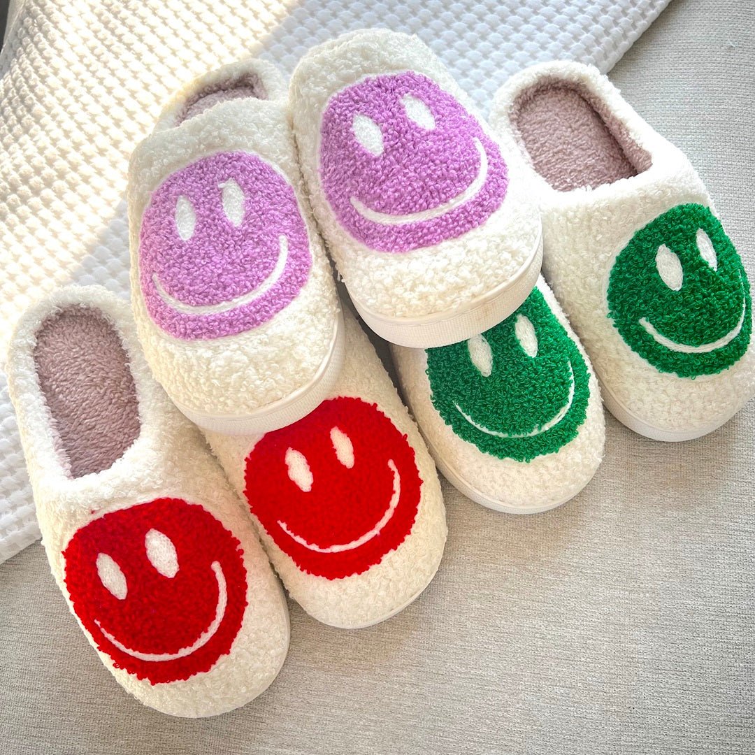 Hausschuhe Damen | Großer Smiley Plüsch | Kuschelig Weich-HauteBerlin