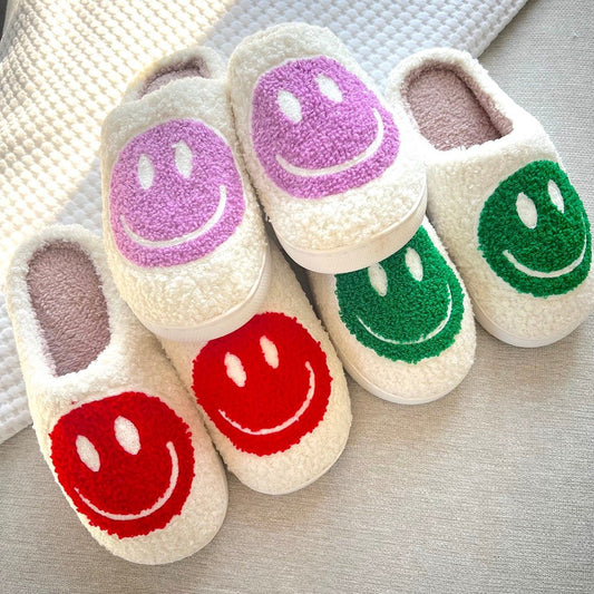 Hausschuhe Damen | Großer Smiley Plüsch | Kuschelig Weich-HauteBerlin