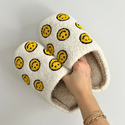 Hausschuhe Damen | Plüsch mit Smiley | Zum Hineinschlüpfen-HauteBerlin