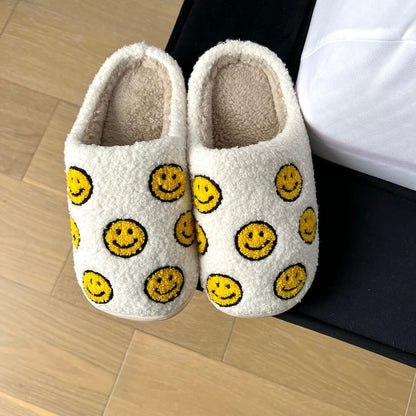Hausschuhe Damen | Plüsch mit Smiley | Zum Hineinschlüpfen-HauteBerlin