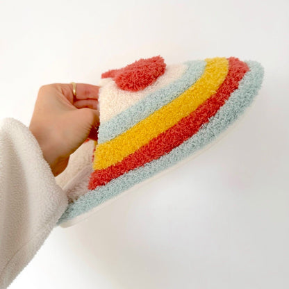 Hausschuhe Damen | Regenbogen mit Herz | Plüsch Weich-HauteBerlin