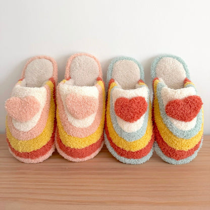 Hausschuhe Damen | Regenbogen mit Herz | Plüsch Weich-HauteBerlin