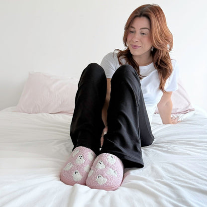 Hausschuhe Damen | Rosa Plüsch | Halloween Geist Design-HauteBerlin