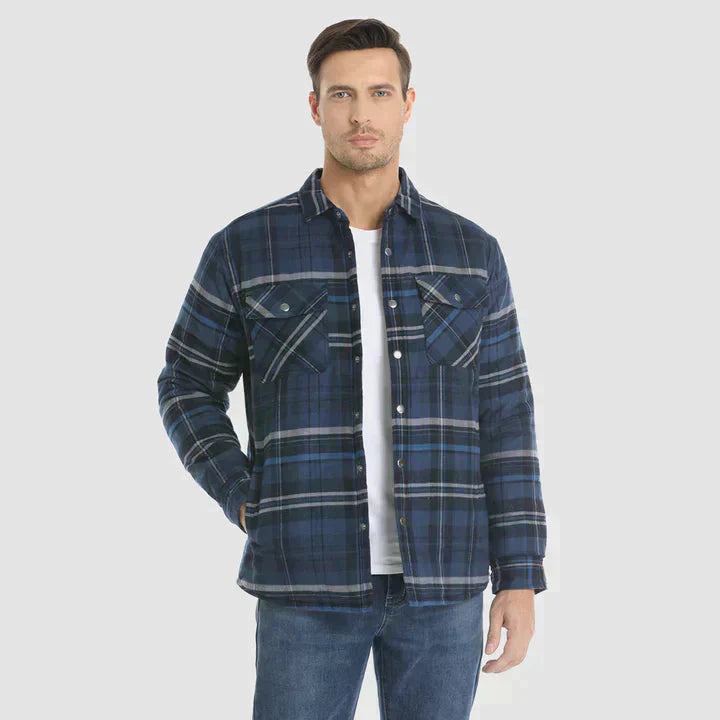 Hemdjacke – karierte, gesteppte Herren-Steppjacke mit Knöpfen-HauteBerlin