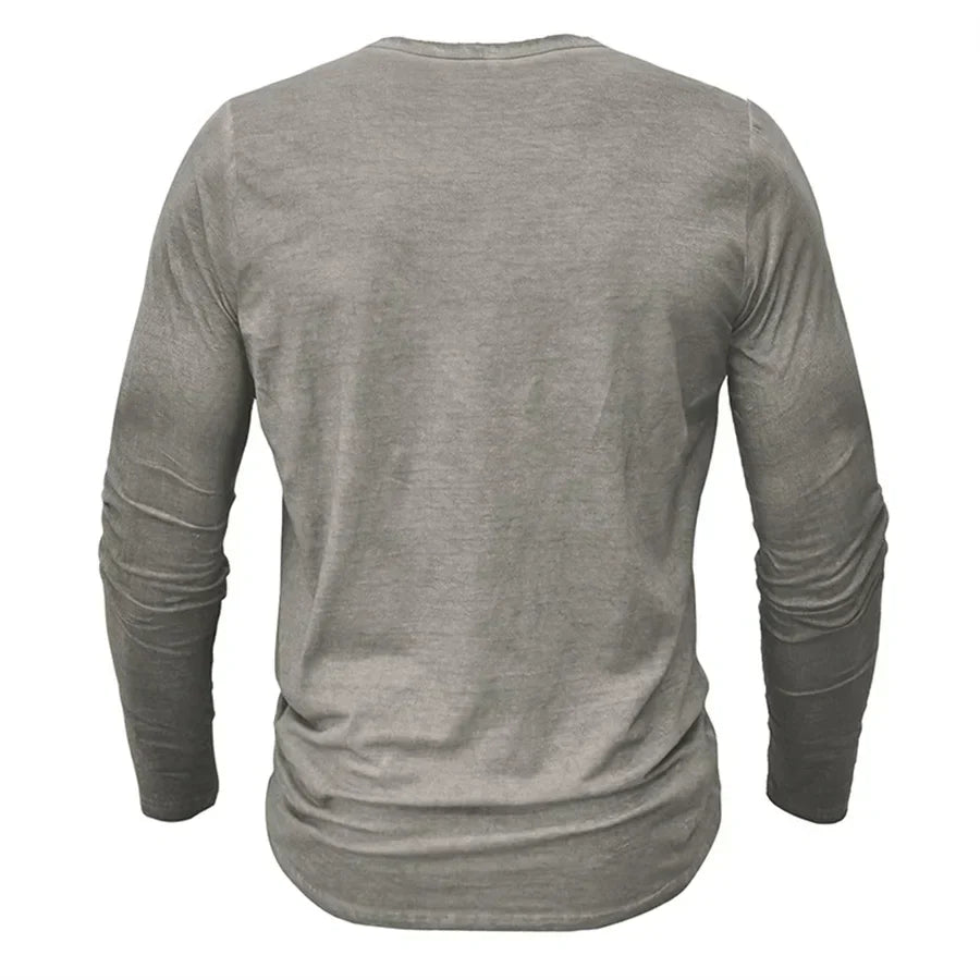 Henley-Shirt | Einfarbig | Knopfleiste am Kragen | Langärmliges T-Shirt | Herrenhemd-HauteBerlin