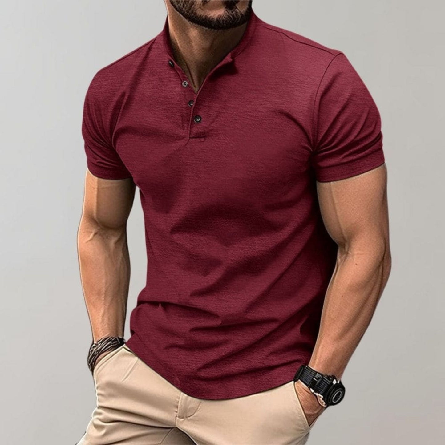 Henley Shirt - Herren Kurzarm-Poloshirt mit Knopfverschluss-HauteBerlin