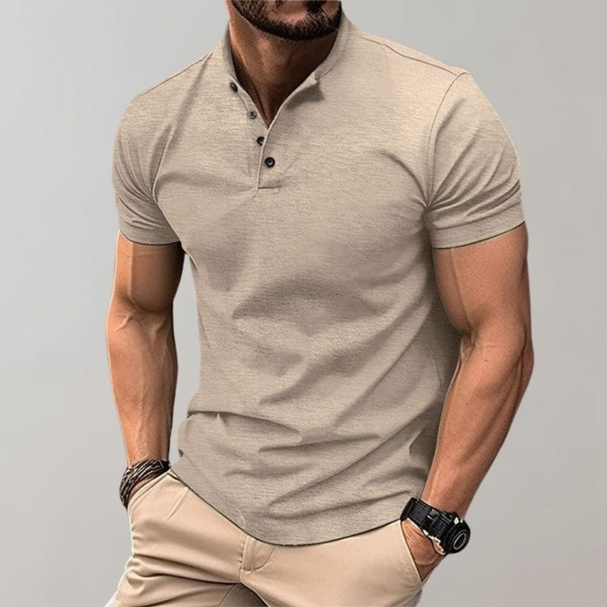 Henley Shirt - Herren Kurzarm-Poloshirt mit Knopfverschluss-HauteBerlin