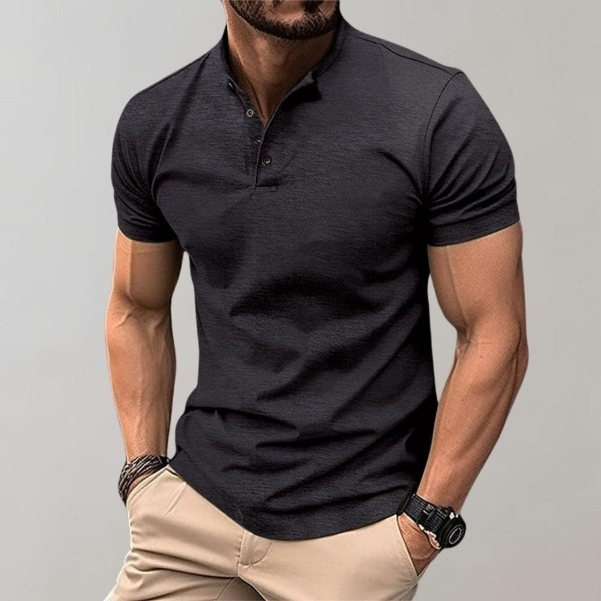Henley Shirt - Herren Kurzarm-Poloshirt mit Knopfverschluss-HauteBerlin