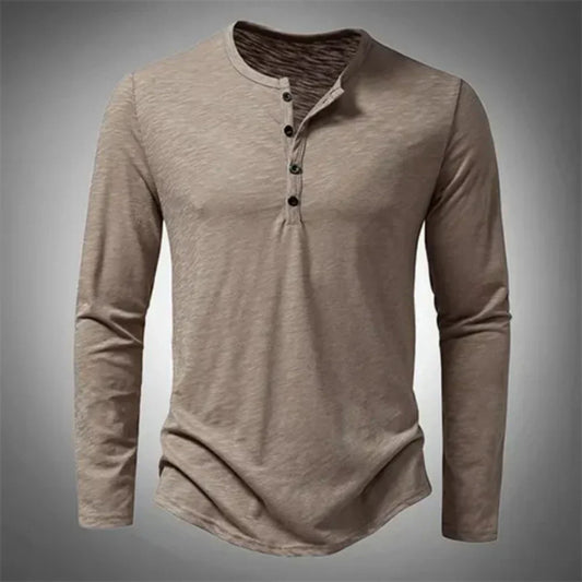 Henley-Shirt – Lässig – Halb geknöpft – Langarm-T-Shirt – Herrenbekleidung-HauteBerlin