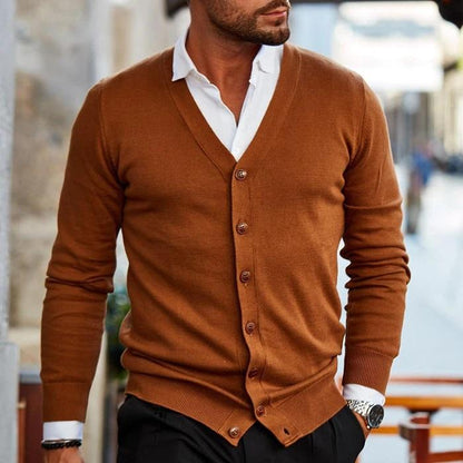 Herren-Strickjacke – V-Ausschnitt – Langarm – Strickjacke – Strickjacke mit Knöpfen-HauteBerlin