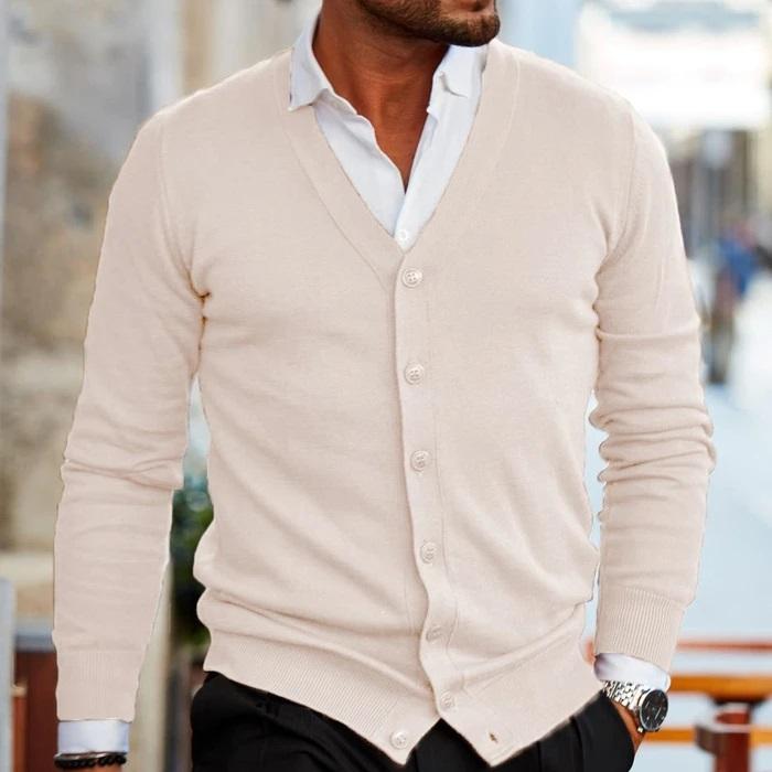 Herren-Strickjacke – V-Ausschnitt – Langarm – Strickjacke – Strickjacke mit Knöpfen-HauteBerlin