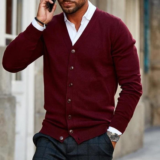 Herren-Strickjacke – V-Ausschnitt – Langarm – Strickjacke – Strickjacke mit Knöpfen-HauteBerlin