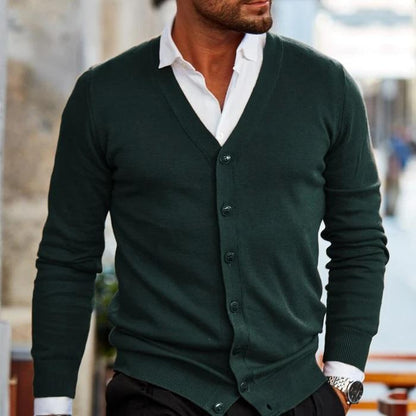 Herren-Strickjacke – V-Ausschnitt – zum Knöpfen – Strickjacke – Cardigan-Pullover-HauteBerlin