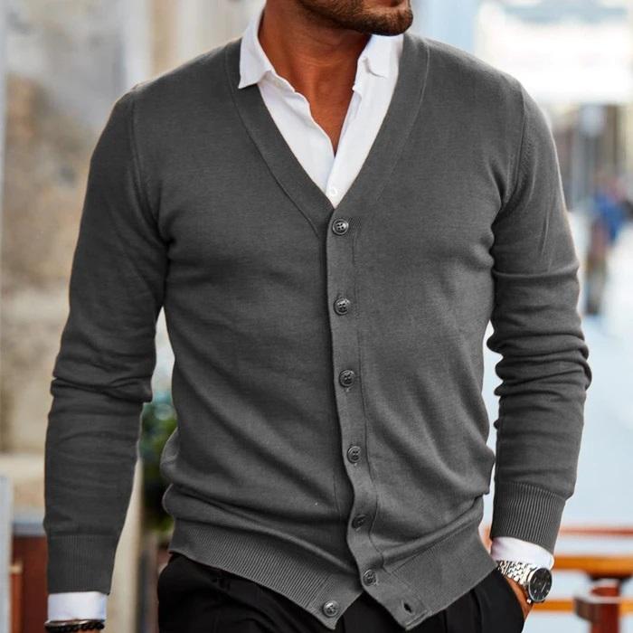 Herren-Strickjacke – V-Ausschnitt – zum Knöpfen – Strickjacke – Cardigan-Pullover-HauteBerlin