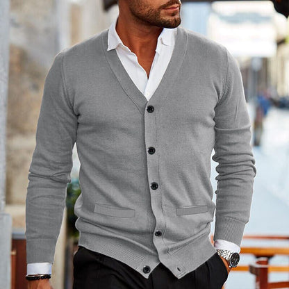 Herren-Strickjacke – V-Ausschnitt – zum Knöpfen – Strickjacke – Cardigan-Pullover-HauteBerlin