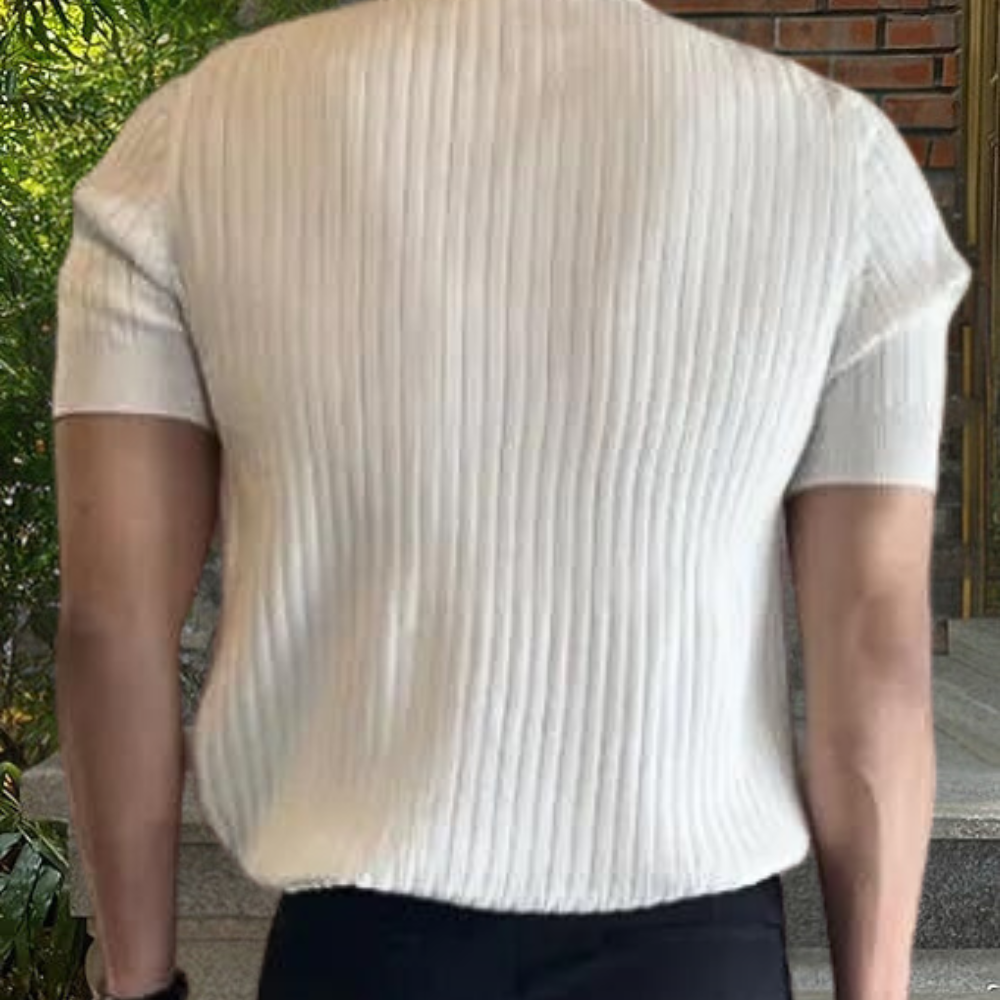 Herren-Strickpolo – Kurzarm – V-Ausschnitt – Poloshirt – Polopullover-HauteBerlin