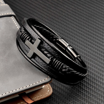 Herrenarmband | Magnetverschluss | Schwarz | Geflochtenes Armband | Lederarmband-HauteBerlin