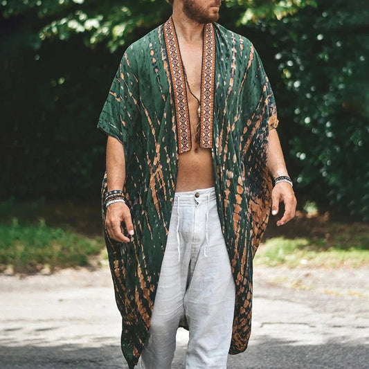 Herrenhemd | Lang | Offene Vorderseite | Boho Hemd | Herren Sommerkleidung-HauteBerlin