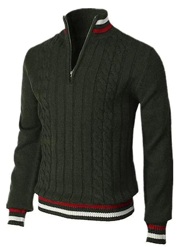 Herrenpullover mit Viertelreißverschluss | Zopfmuster | Gestrickt | Polopullover | Pullover mit halbem Reißverschluss für Herren-HauteBerlin
