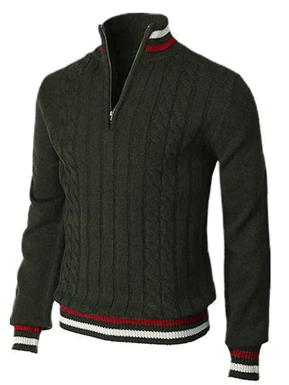 Herrenpullover mit Viertelreißverschluss | Zopfmuster | Gestrickt | Polopullover | Pullover mit halbem Reißverschluss für Herren-HauteBerlin