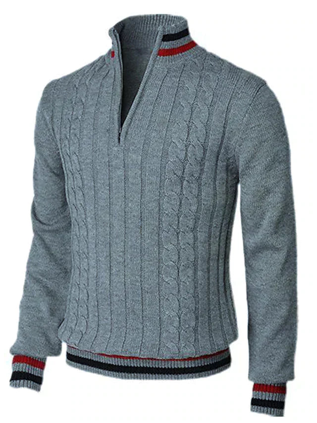 Herrenpullover mit Viertelreißverschluss | Zopfmuster | Gestrickt | Polopullover | Pullover mit halbem Reißverschluss für Herren-HauteBerlin