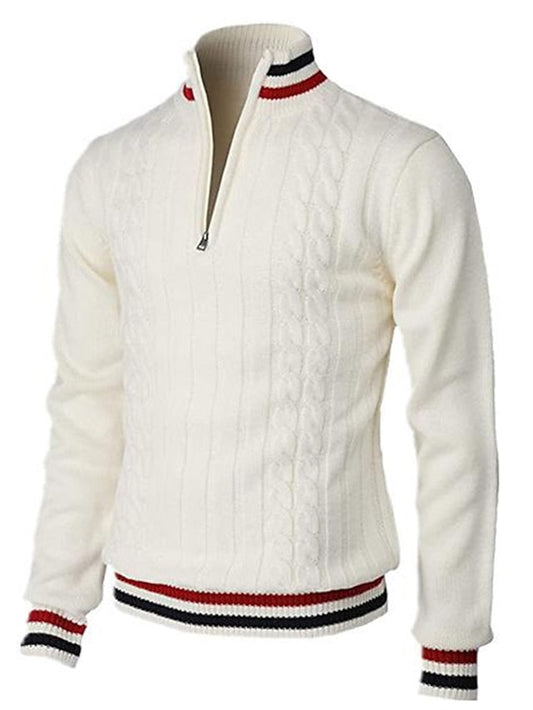Herrenpullover mit Viertelreißverschluss | Zopfmuster | Gestrickt | Polopullover | Pullover mit halbem Reißverschluss für Herren-HauteBerlin