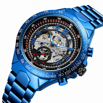 Herrenuhr Automatik | Skelett Zifferblatt | Blau | Edelstahlarmband-HauteBerlin