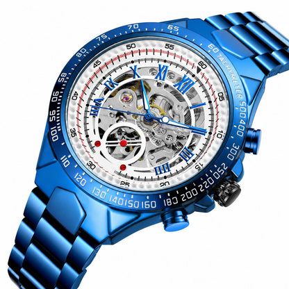 Herrenuhr Automatik | Skelett Zifferblatt | Blau | Edelstahlarmband-HauteBerlin