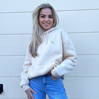 Hoodie Damen | Creme Blumenprint | Bestickt Oversized-HauteBerlin