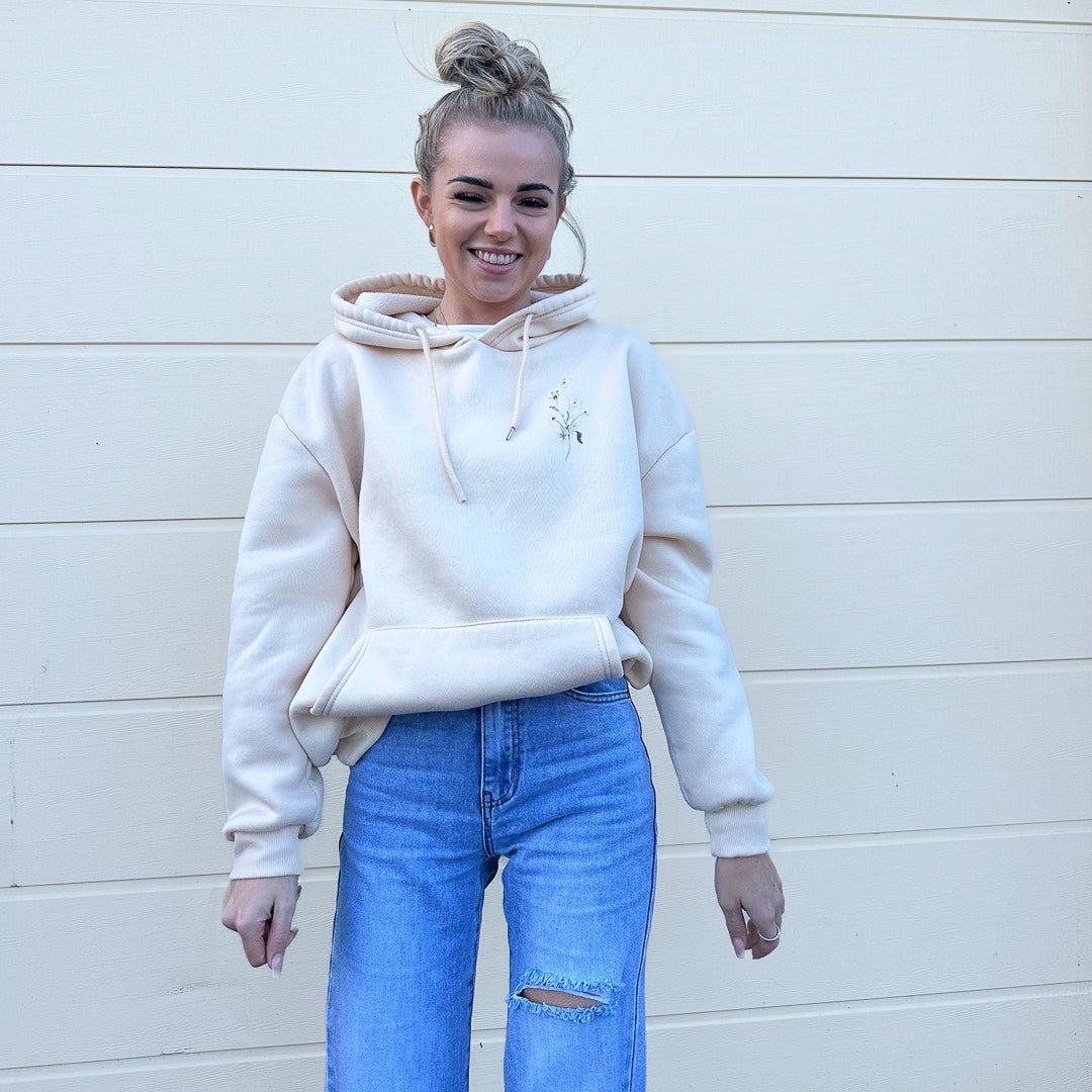 Hoodie Damen | Creme Blumenprint | Bestickt Oversized-HauteBerlin
