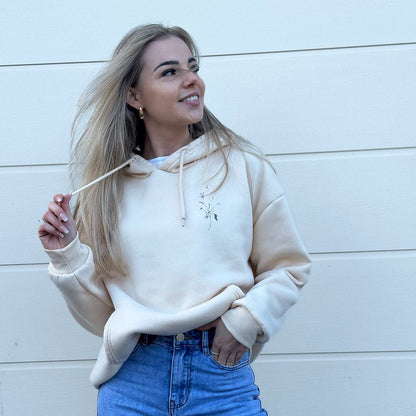 Hoodie Damen | Creme Blumenprint | Bestickt Oversized-HauteBerlin