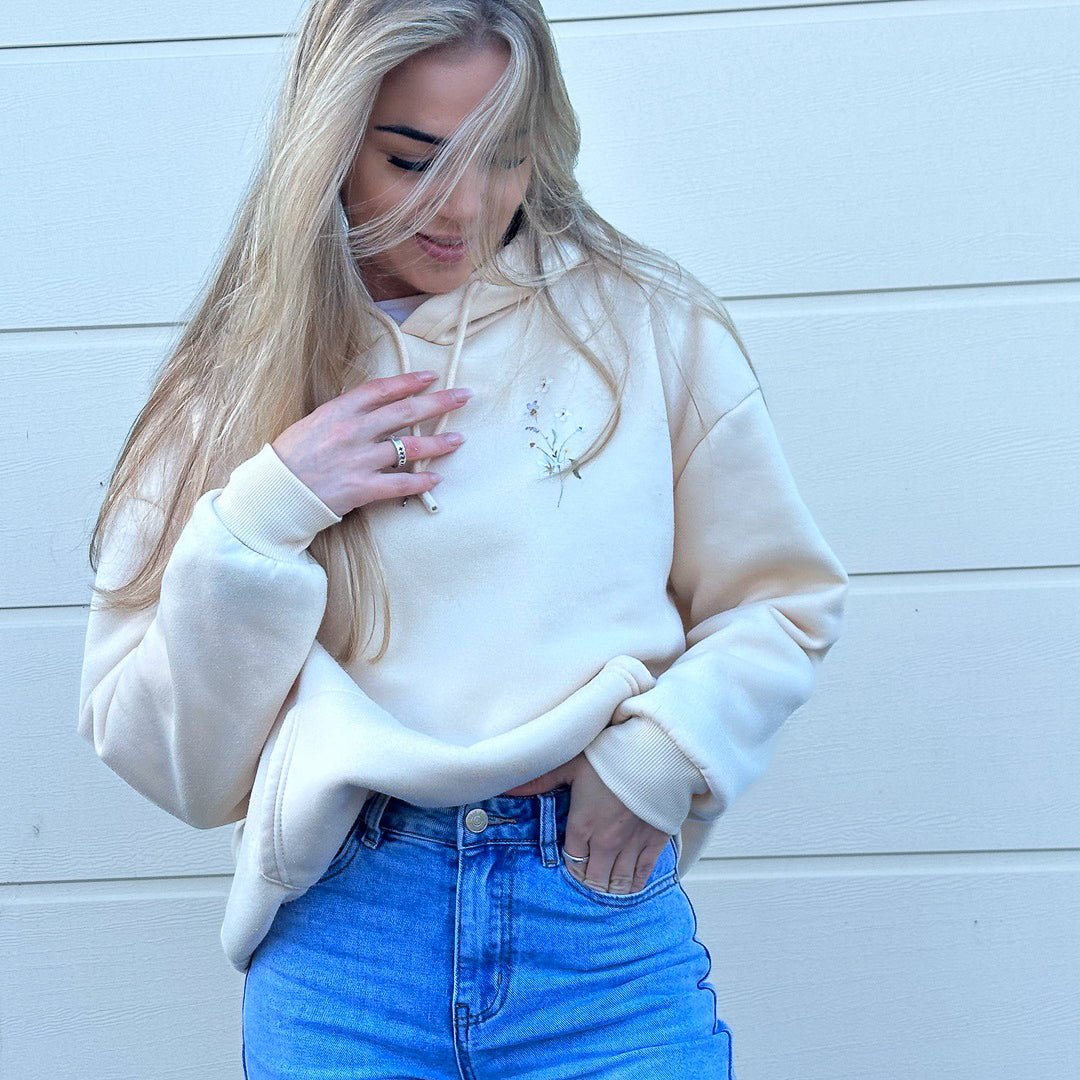 Hoodie Damen | Creme Blumenprint | Bestickt Oversized-HauteBerlin