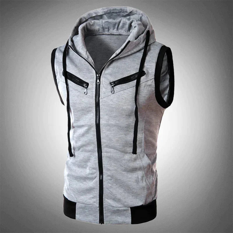Hoodie Vest - Herren Casual Hooded Sleeveless Zip-Up Vest-HauteBerlin