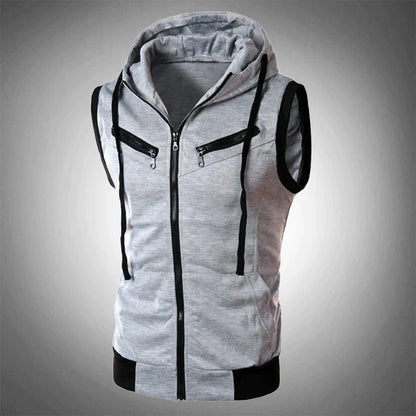 Hoodie Vest - Herren Casual Hooded Sleeveless Zip-Up Vest-HauteBerlin