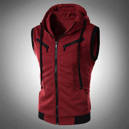 Hoodie Vest - Herren Casual Hooded Sleeveless Zip-Up Vest-HauteBerlin