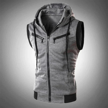 Hoodie Vest - Herren Casual Hooded Sleeveless Zip-Up Vest-HauteBerlin