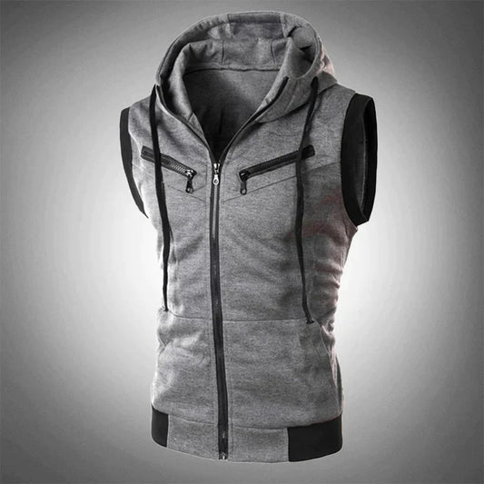 Hoodie Vest - Herren Casual Hooded Sleeveless Zip-Up Vest-HauteBerlin