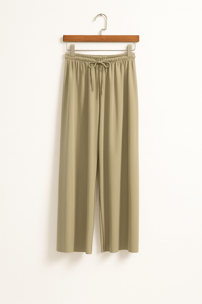 Hose mit Kordelzug – Elastischer Bund – Verkürzt – Gerade geschnittene Hose – Damenhose-HauteBerlin