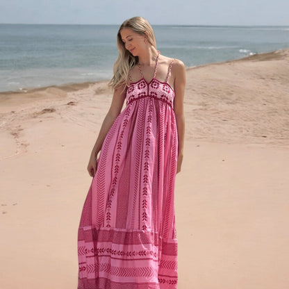 Rosa gestricktes Maxi Sommerkleid 3