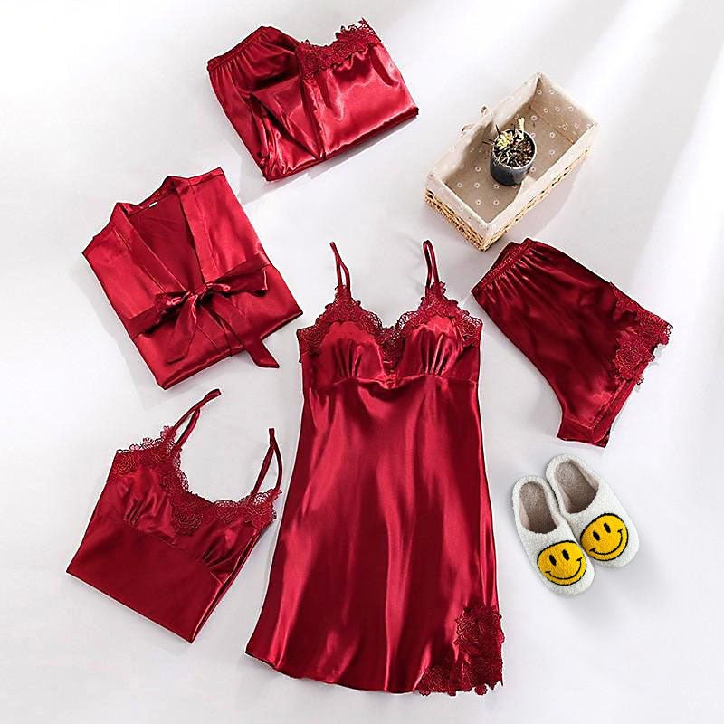 Fünfteiliges Satin Pyjama Set 8