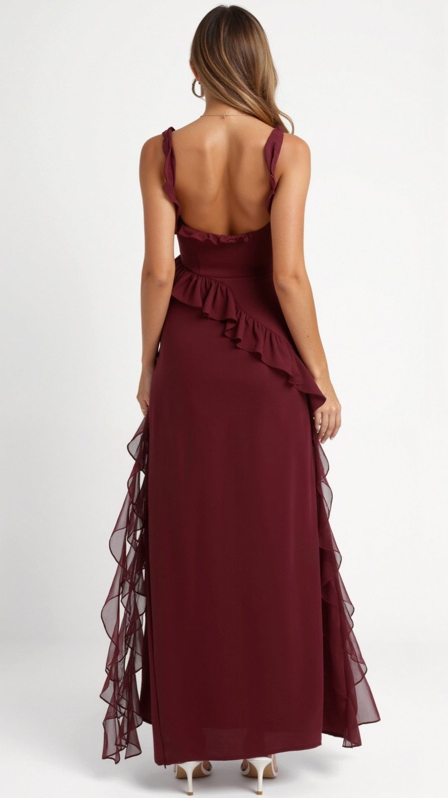 Abendkleid Damen | Rüschen | Schlitz | Eckiger Ausschnitt | Fünf Farben-HauteBerlin