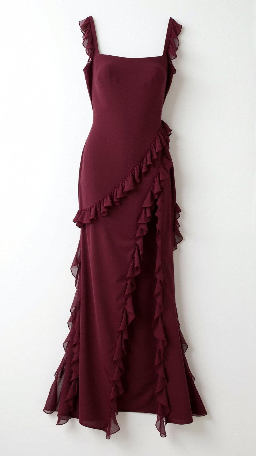 Abendkleid Damen | Rüschen | Schlitz | Eckiger Ausschnitt | Fünf Farben-HauteBerlin