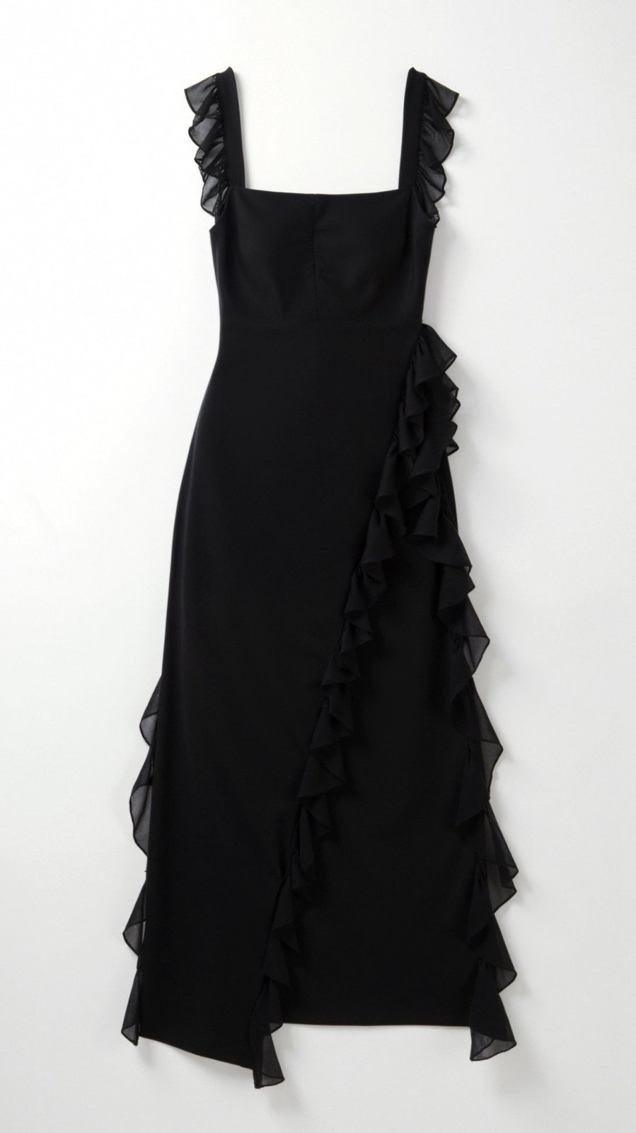 Abendkleid Damen | Rüschen | Schlitz | Eckiger Ausschnitt | Fünf Farben-HauteBerlin