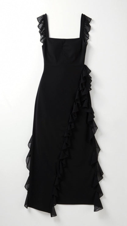 Abendkleid Damen | Rüschen | Schlitz | Eckiger Ausschnitt | Fünf Farben-HauteBerlin