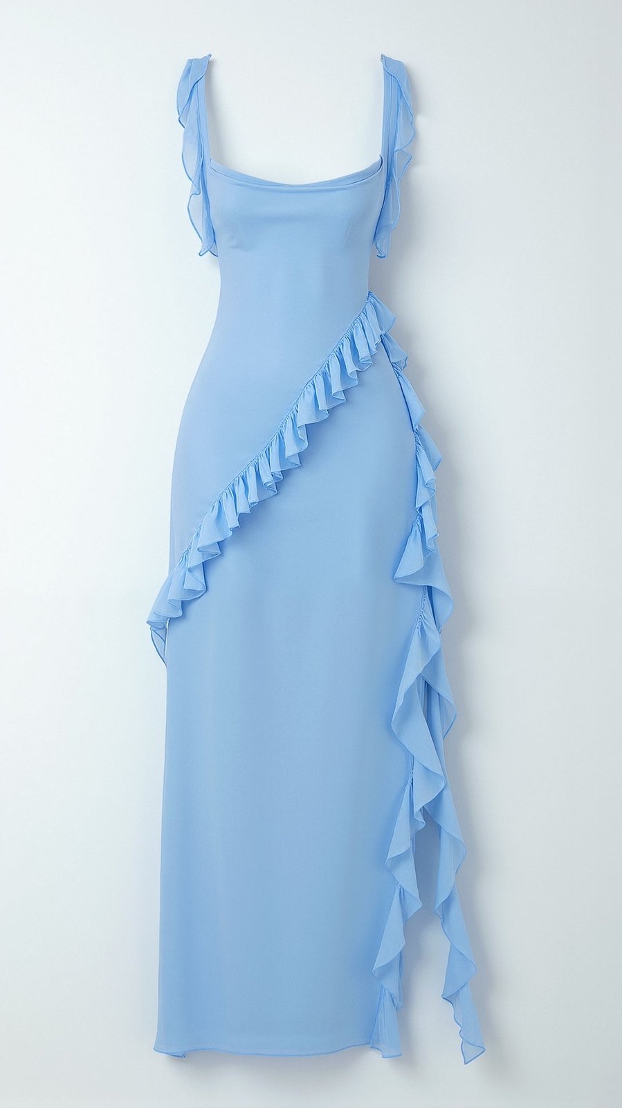 Abendkleid Damen | Rüschen | Schlitz | Eckiger Ausschnitt | Fünf Farben-HauteBerlin