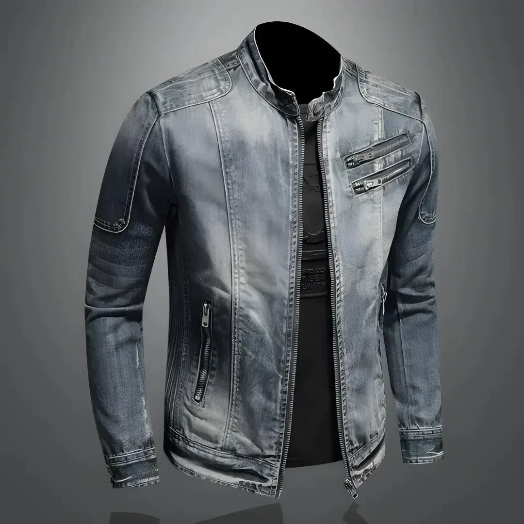 Jeansjacke – Gewaschene, Schmal Geschnittene Jeansjacke mit Reißverschluss für Herren-HauteBerlin