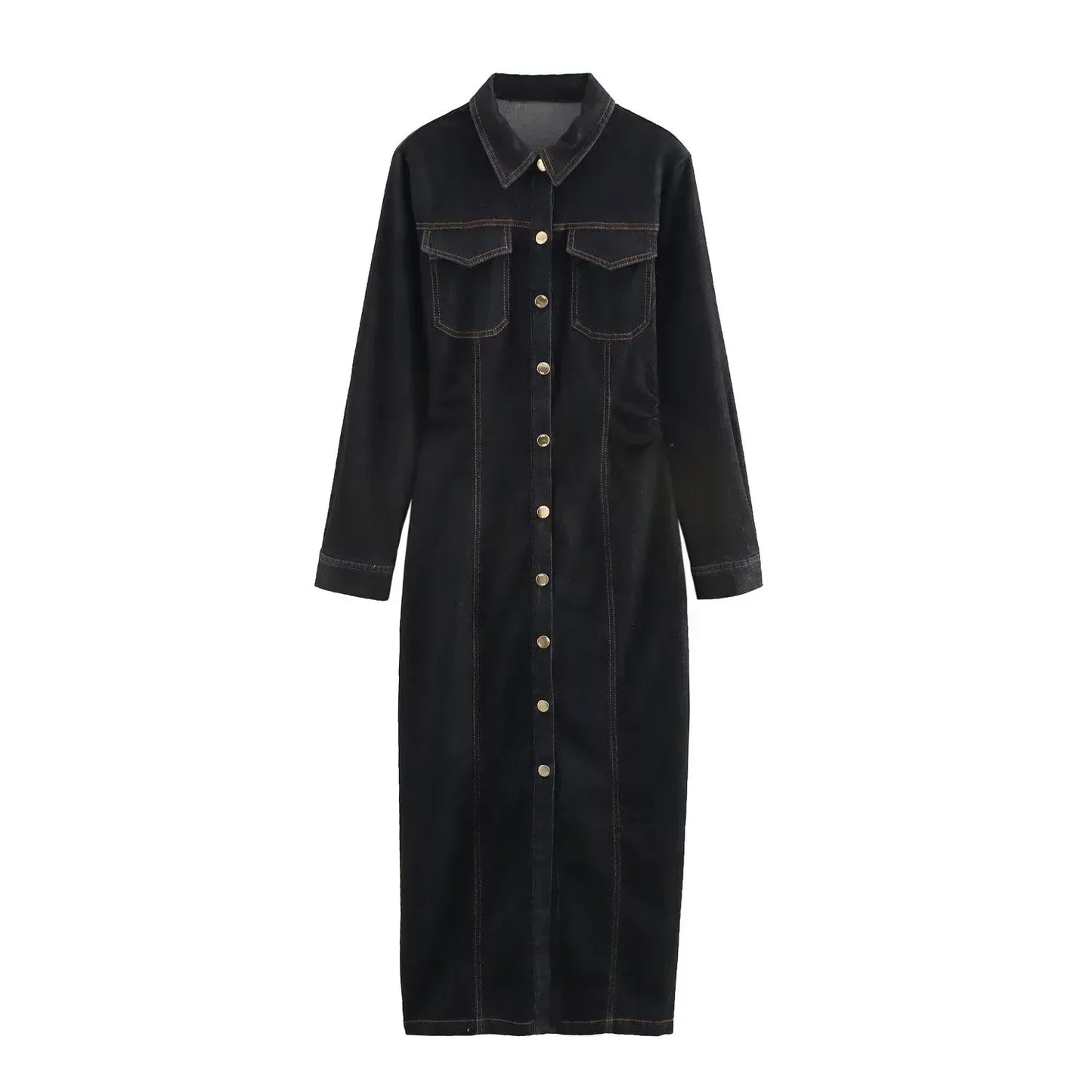 Jeanskleid – Langarm – Knopfleiste – Maxikleid – Hemdkleid-HauteBerlin